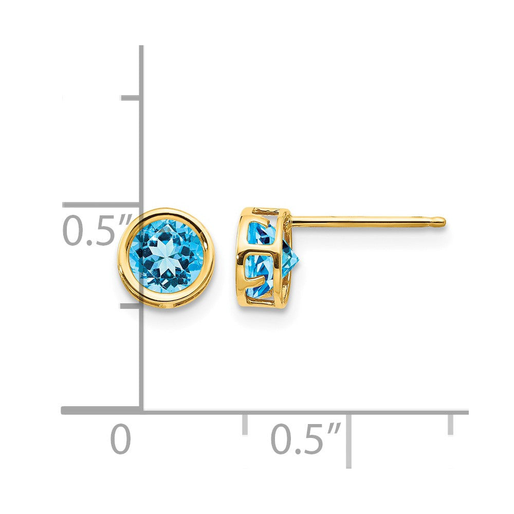 14k 5mm Round Bezel December/Blue Topaz Post Earrings