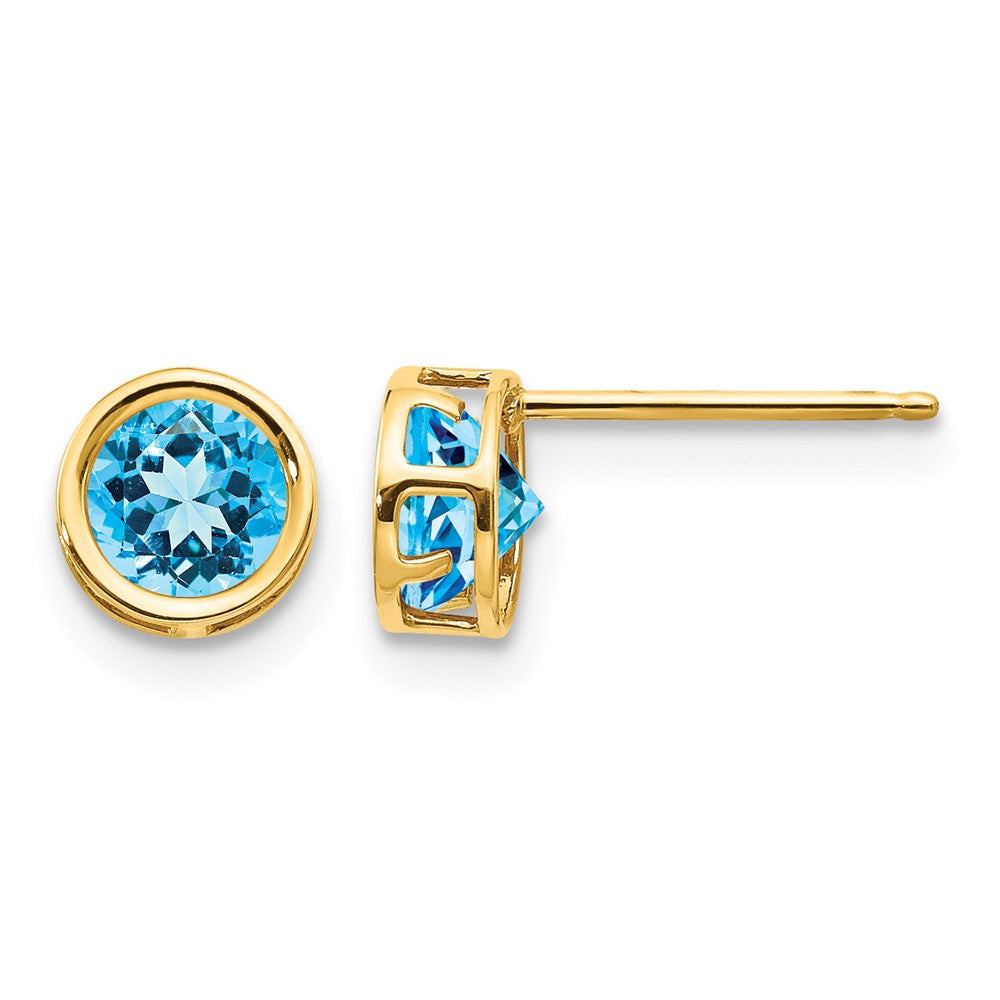 14k 5mm Round Bezel December/Blue Topaz Post Earrings