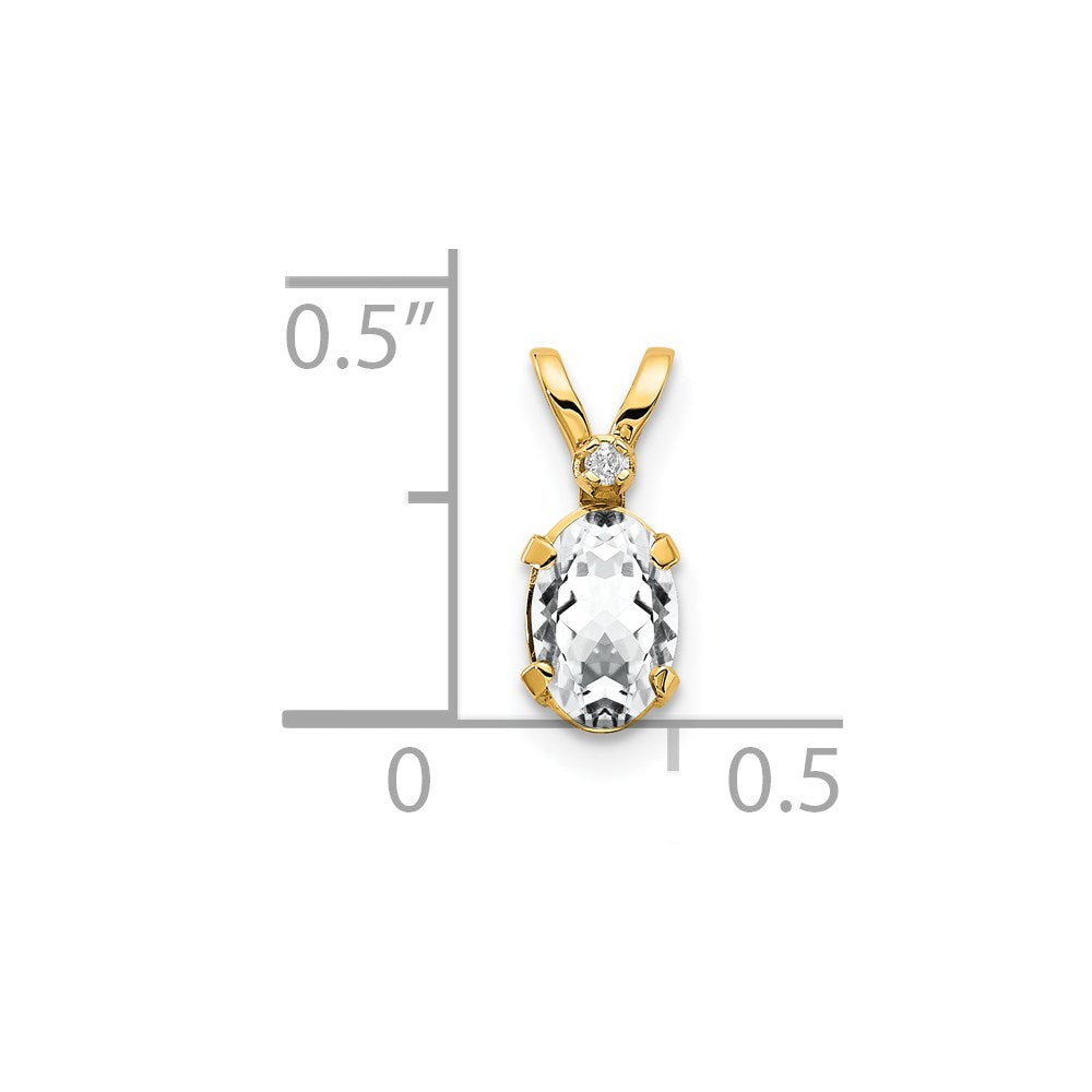14k Diamond and 6x4 Oval April/White Topaz Birthstone Pendant