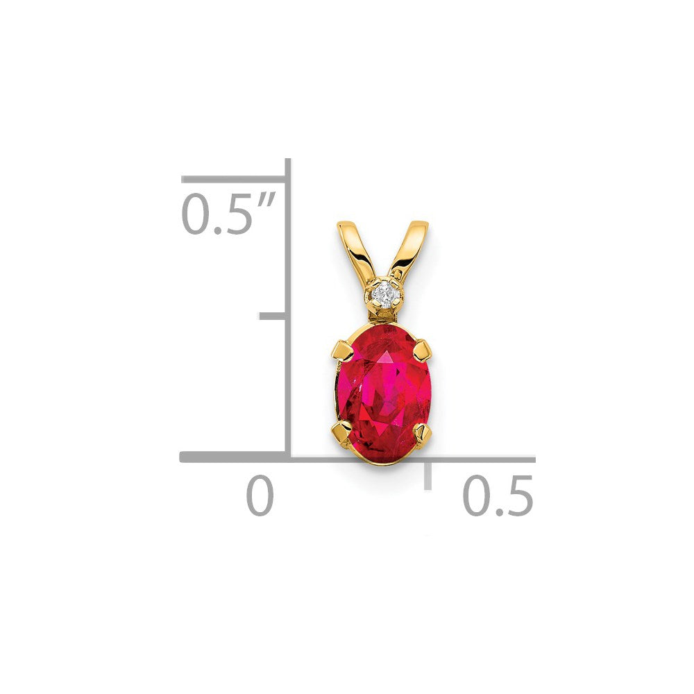 14k Diamond and 6x4 Oval July/Ruby Birthstone Pendant