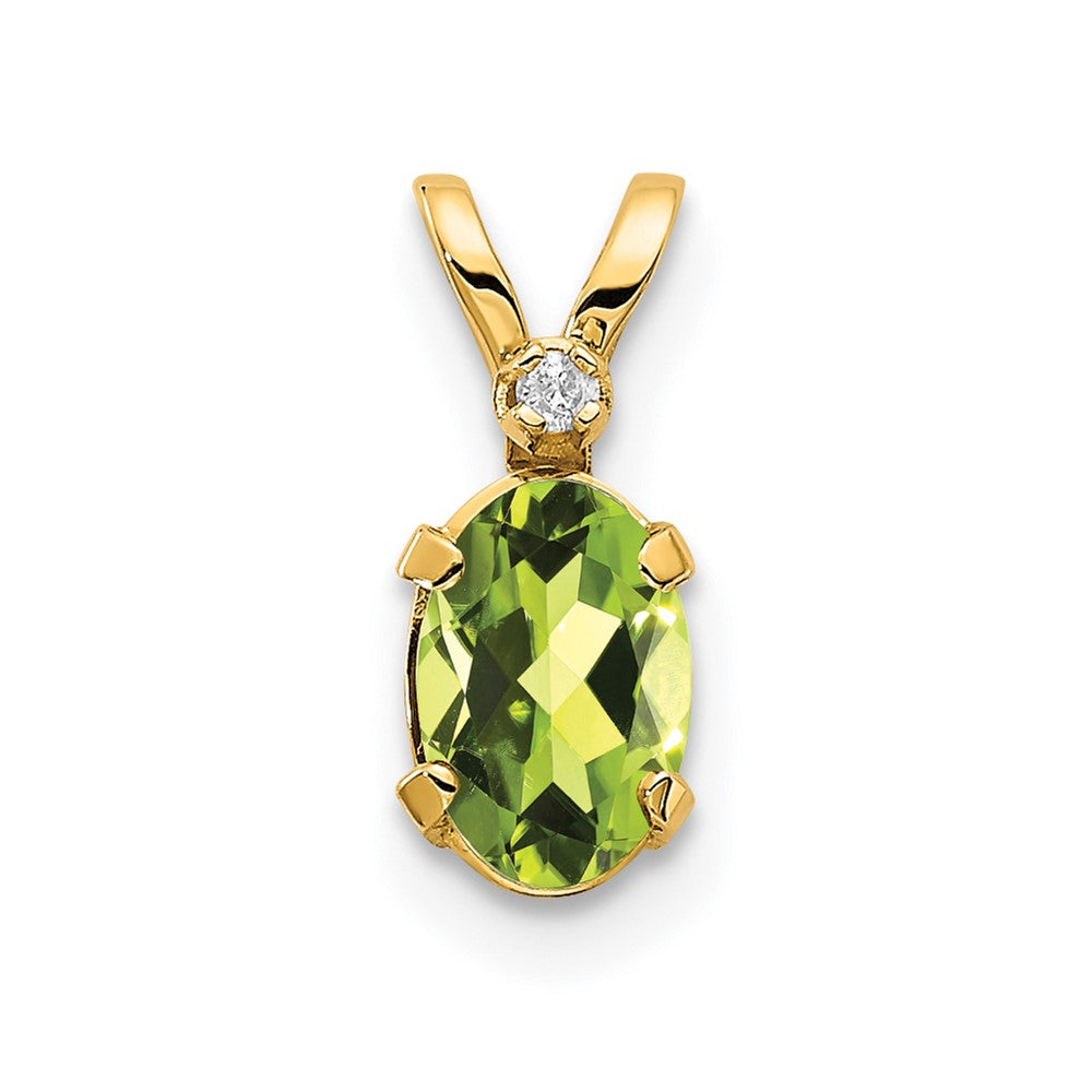 14k Diamond and 6x4 Oval August/Peridot Birthstone Pendant