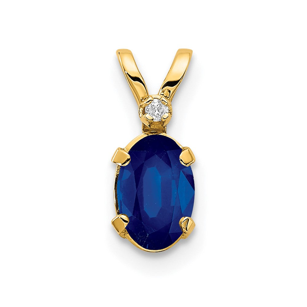 14k Diamond and 6x4 Oval September/Sapphire Birthstone Pendant