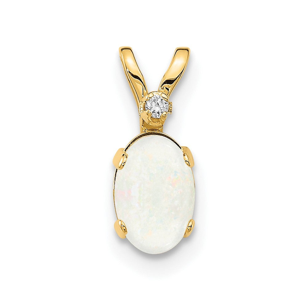 14k Diamond and 6x4 Oval October/Opal Birthstone Pendant