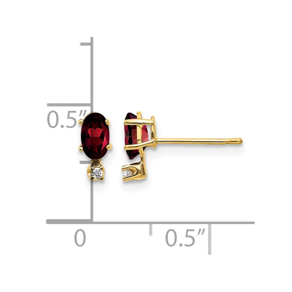 14k Diamond and 5x3 Oval January/Garnet Birthstone Earrings