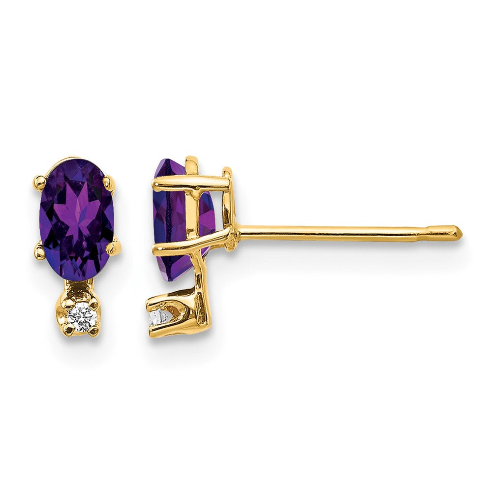 14k Diamond and 5x3 Oval February/Amethyst Birthstone Earrings