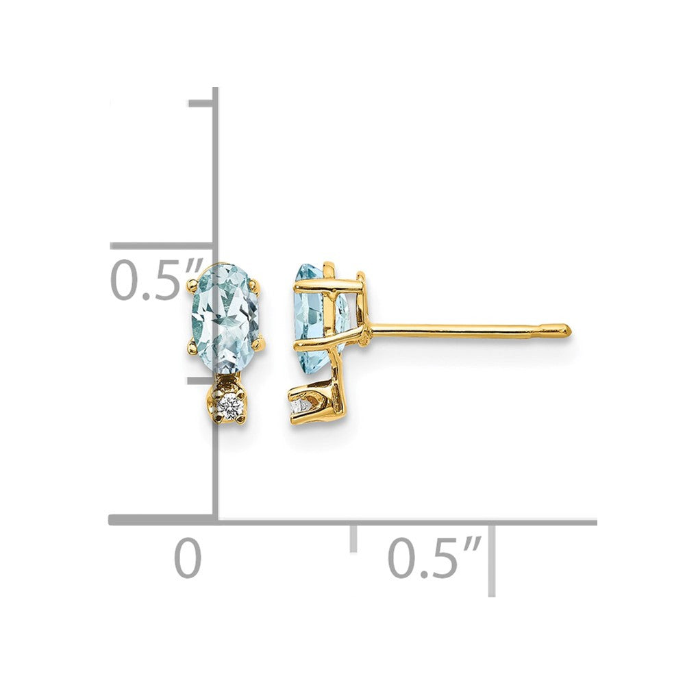 14k Diamond and 5x3 Oval March/Aquamarine Birthstone Earrings