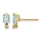 14k Diamond and 5x3 Oval March/Aquamarine Birthstone Earrings