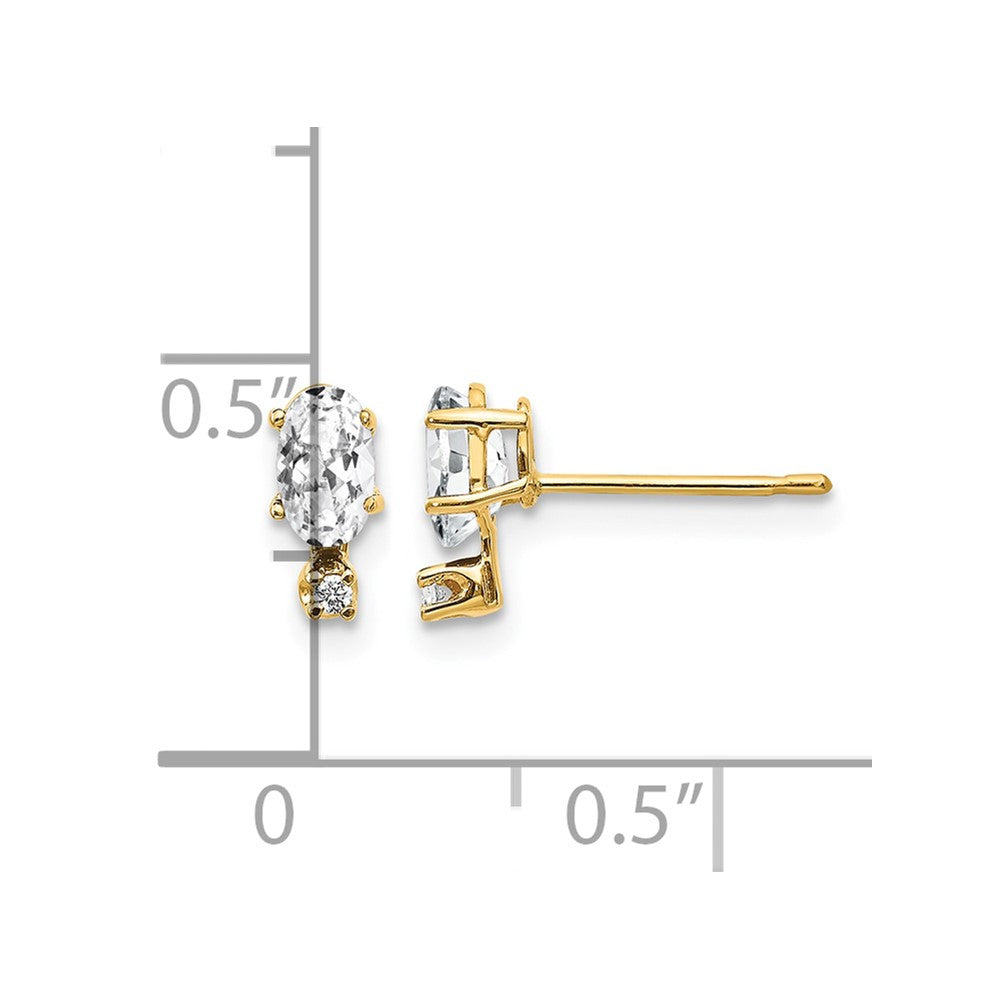 14k Diamond and 5x3 Oval April/White Topaz Birthstone Earrings