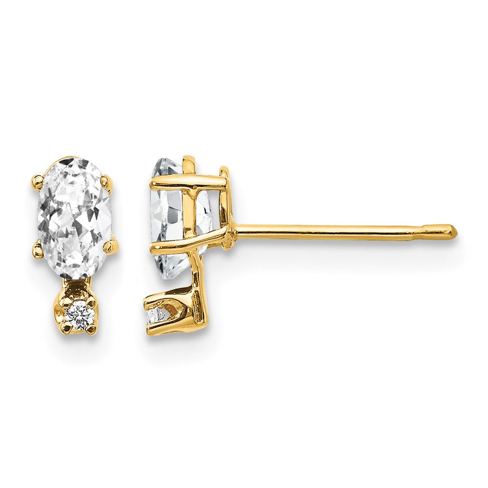 14k Diamond and 5x3 Oval April/White Topaz Birthstone Earrings