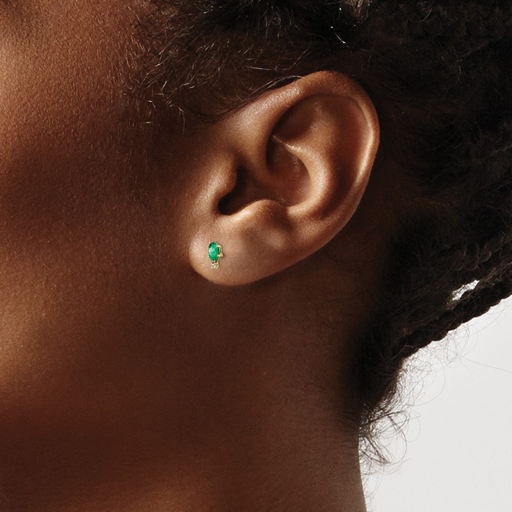 14k Diamond and 5x3 Oval May/Emerald Birthstone Earrings