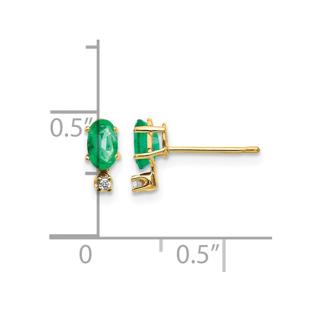 14k Diamond and 5x3 Oval May/Emerald Birthstone Earrings