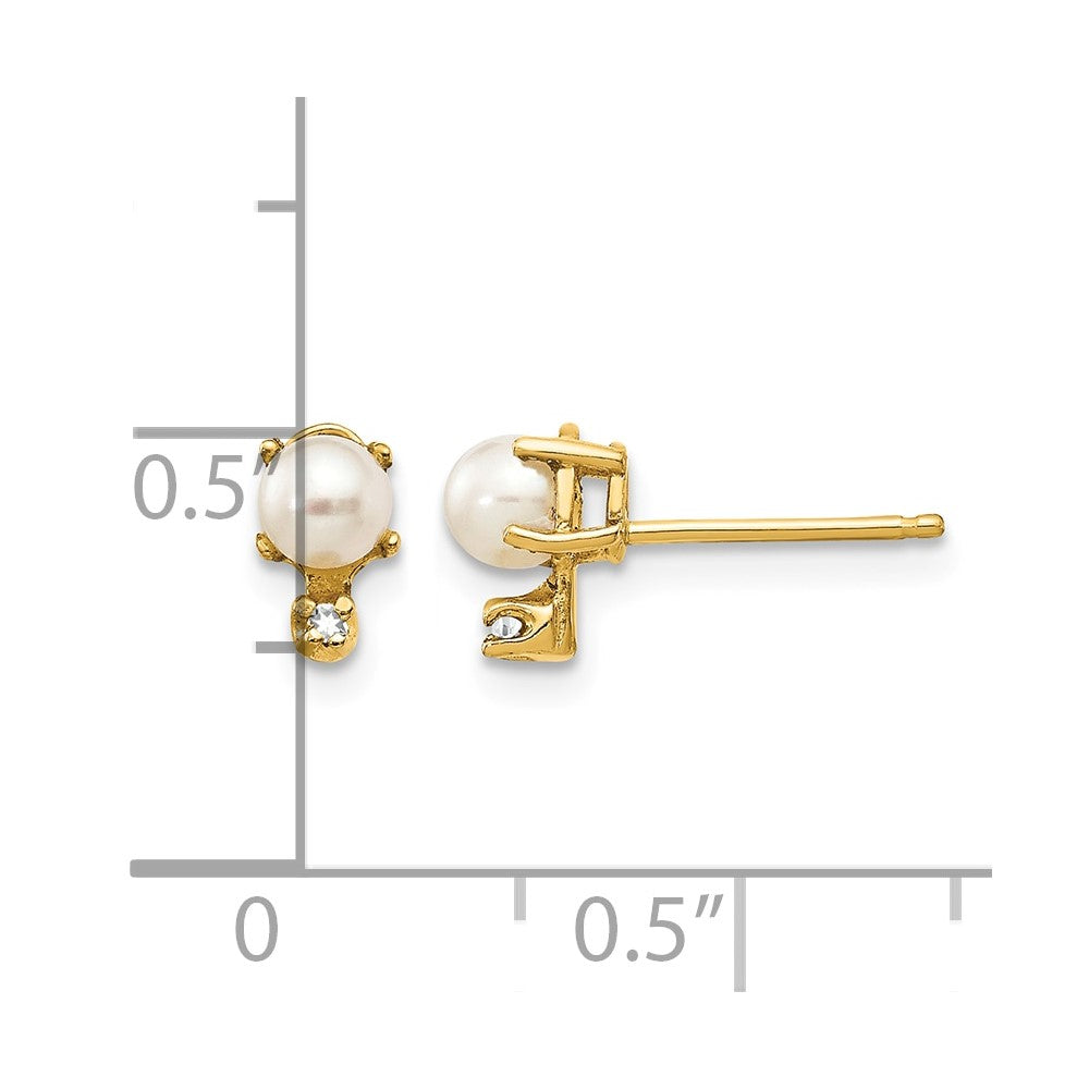 14k Diamond and 3.5mm June/Freshwater Cultured Pearl Birthstone Earrings