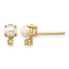 14k Diamond and 3.5mm June/Freshwater Cultured Pearl Birthstone Earrings