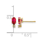 14k Diamond and 5x3 Oval July/Ruby Birthstone Earrings