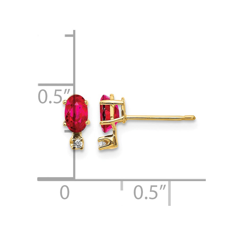 14k Diamond and 5x3 Oval July/Ruby Birthstone Earrings