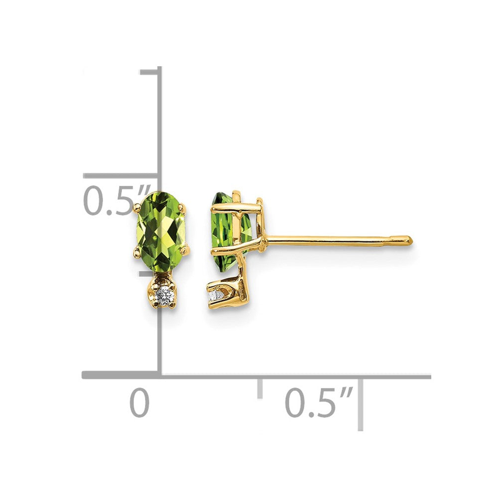 14k Diamond and 5x3 Oval August/Peridot Birthstone Earrings