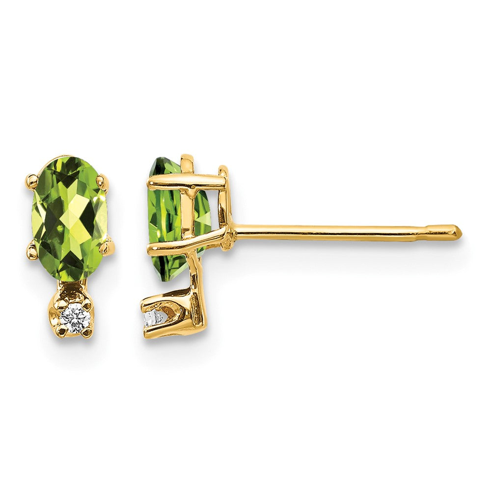 14k Diamond and 5x3 Oval August/Peridot Birthstone Earrings
