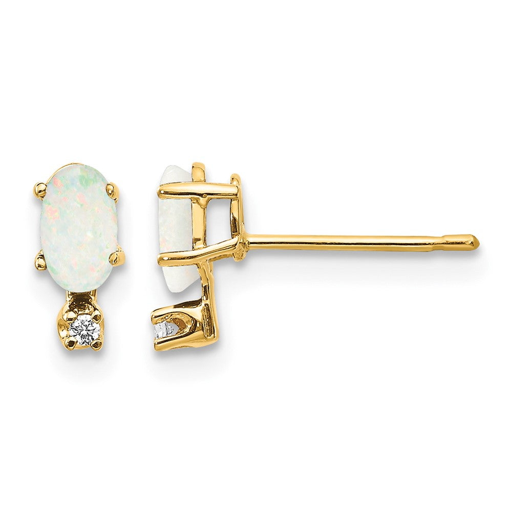 14k Diamond and 5x3 Oval October/Opal Birthstone Earrings