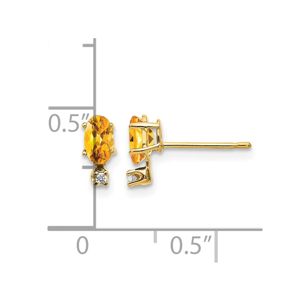 14k Diamond and 5x3 Oval November/Citrine Birthstone Earrings