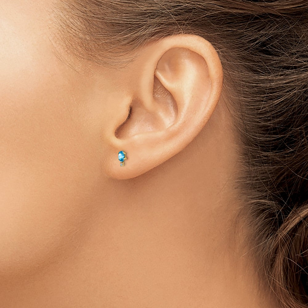 14k Diamond and 5x3 Oval December/Blue Topaz Birthstone Earrings