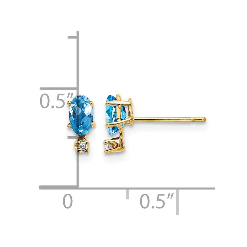 14k Diamond and 5x3 Oval December/Blue Topaz Birthstone Earrings