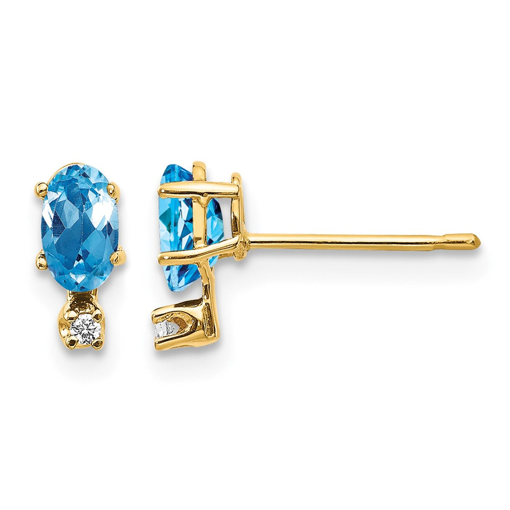 14k Diamond and 5x3 Oval December/Blue Topaz Birthstone Earrings