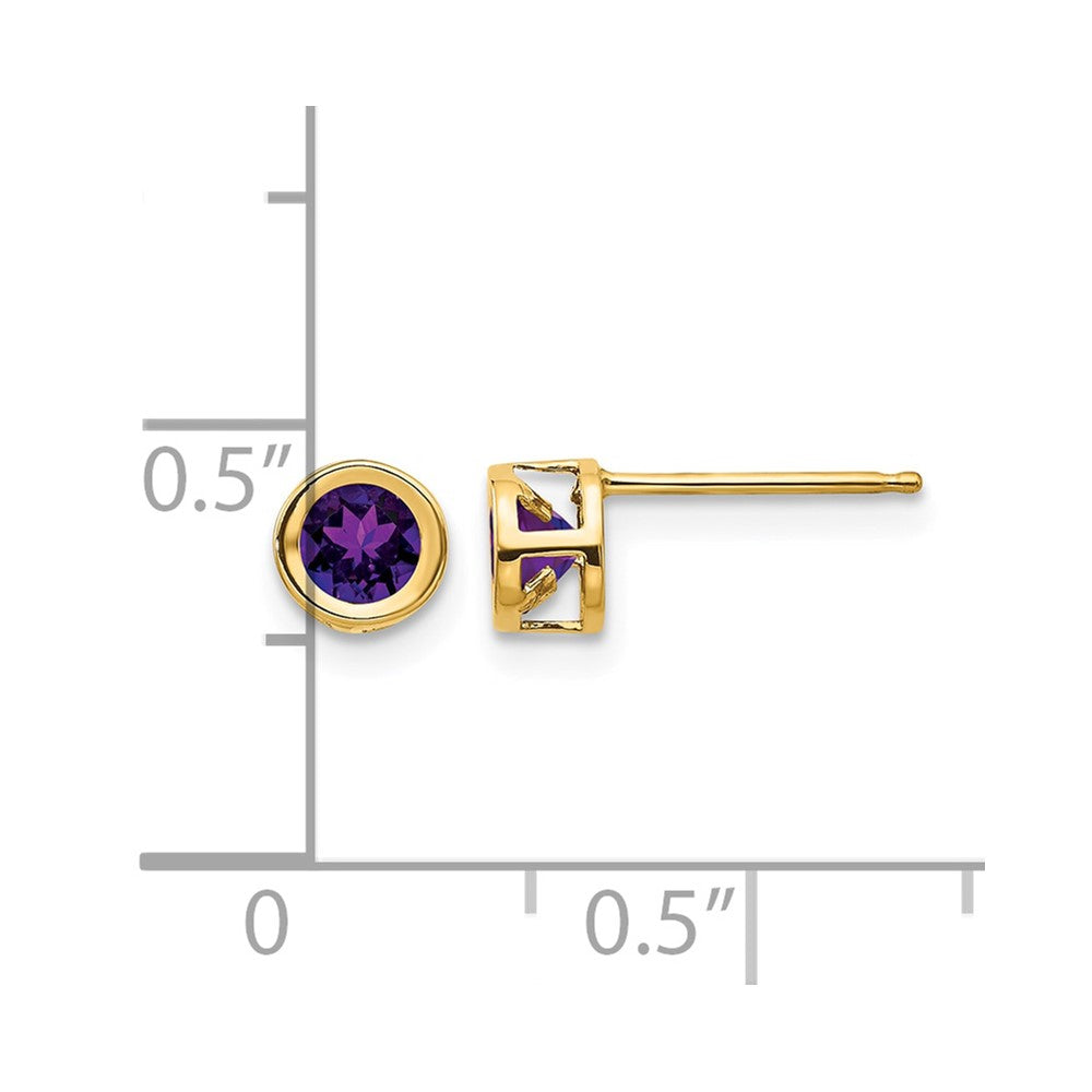 14k 4mm Round Bezel February/Amethyst Post Earrings