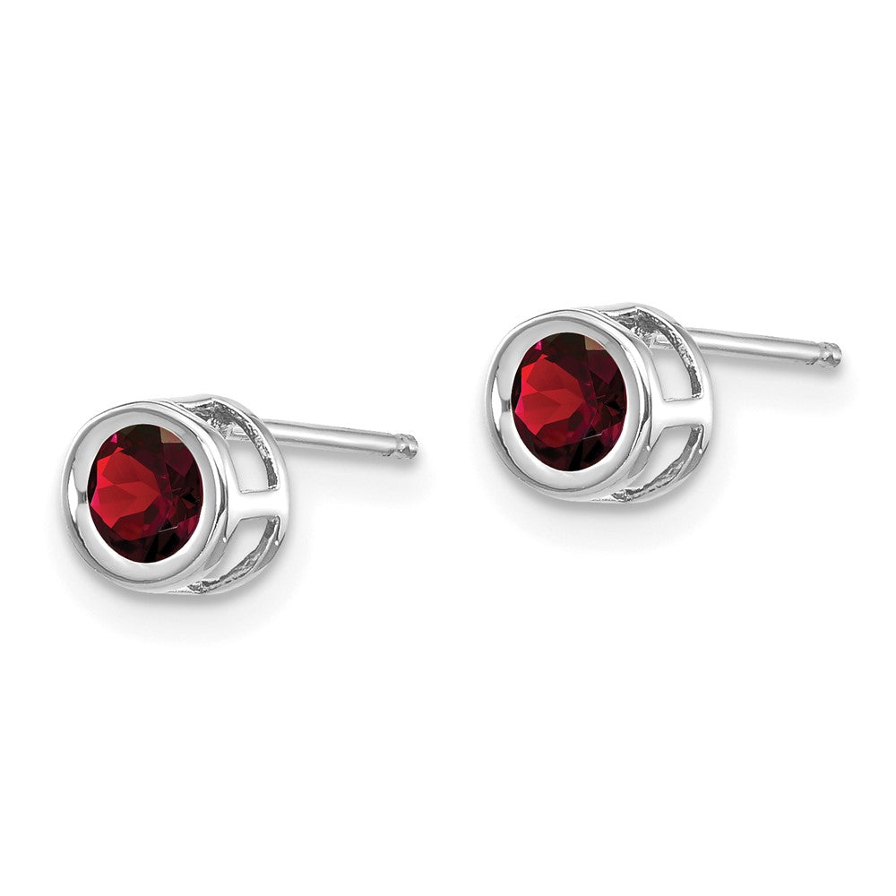 14k White Gold 4mm Round Bezel January/Garnet Post Earrings