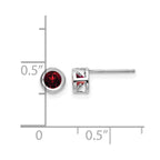 14k White Gold 4mm Round Bezel January/Garnet Post Earrings