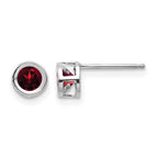 14k White Gold 4mm Round Bezel January/Garnet Post Earrings