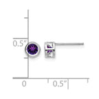 14k White Gold 4mm Round Bezel February/Amethyst Post Earrings