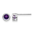 14k White Gold 4mm Round Bezel February/Amethyst Post Earrings