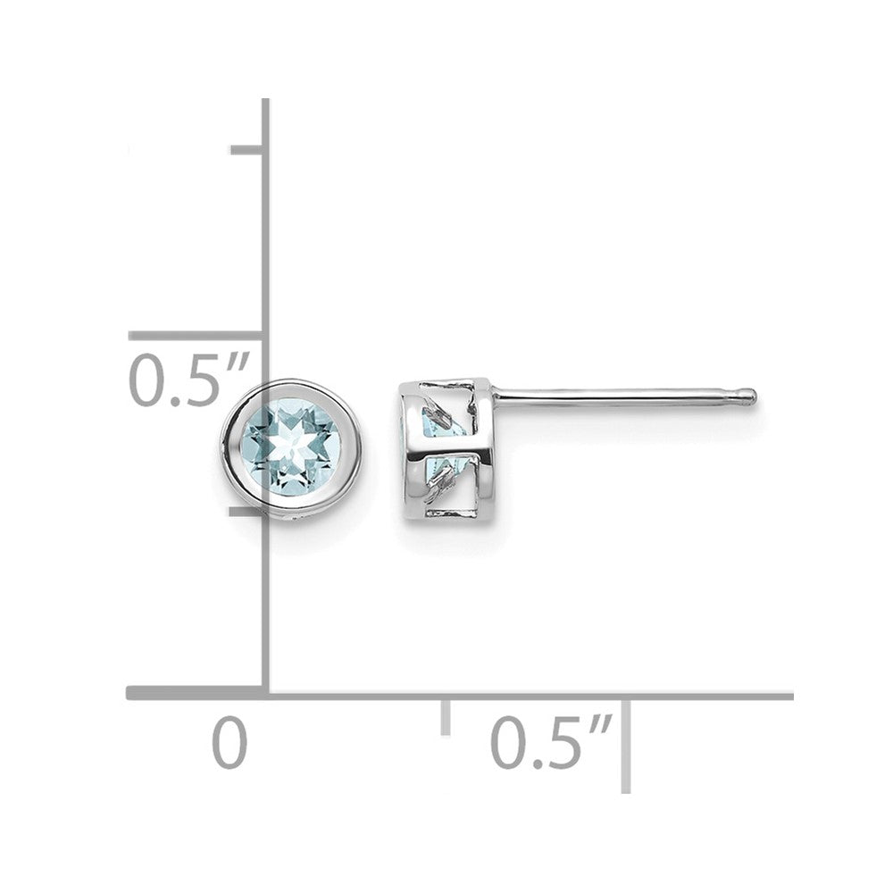 14k White Gold 4mm Round Bezel March/Aquamarine Post Earrings