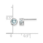 14k White Gold 4mm Round Bezel March/Aquamarine Post Earrings