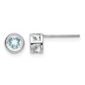 14k White Gold 4mm Round Bezel March/Aquamarine Post Earrings