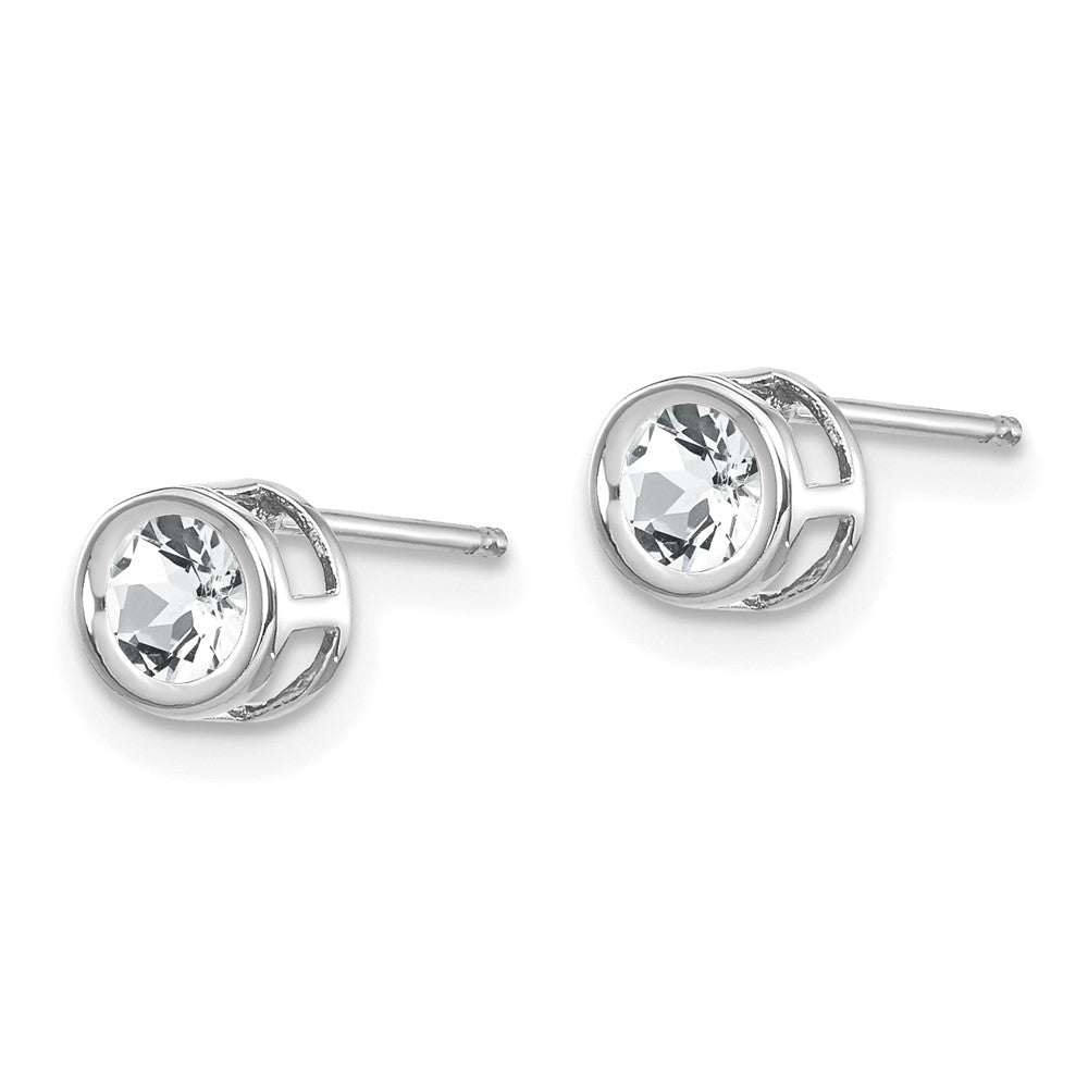 14k White Gold 4mm Round Bezel April/White Topaz Post Earrings