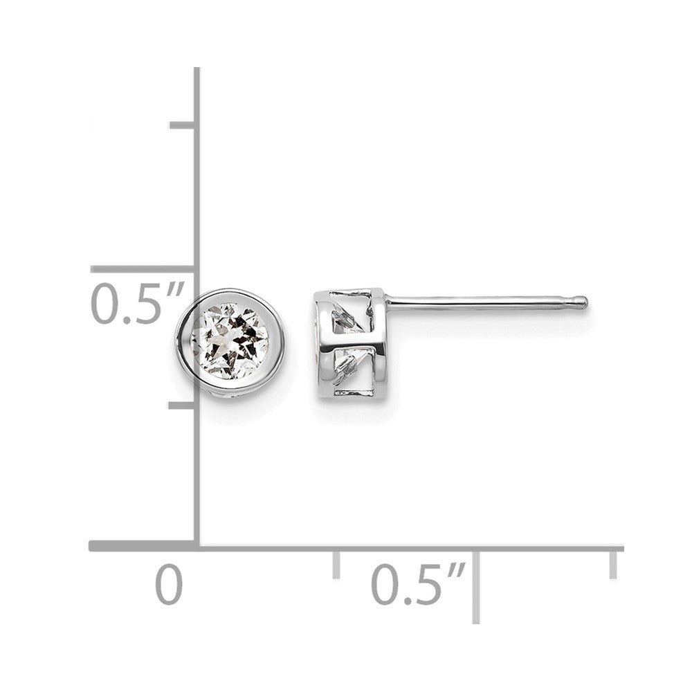 14k White Gold 4mm Round Bezel April/White Topaz Post Earrings