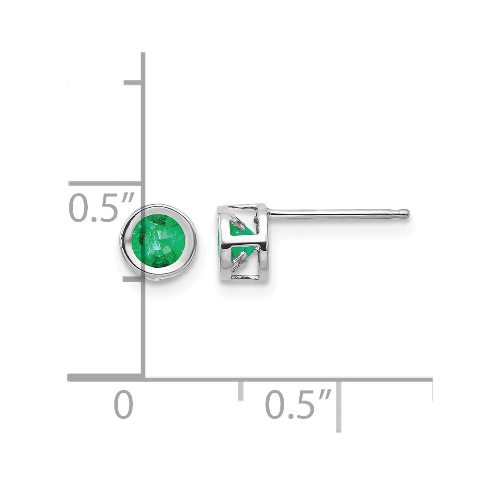 14k White Gold 4mm Round Bezel May/Emerald Post Earrings