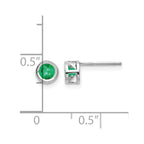 14k White Gold 4mm Round Bezel May/Emerald Post Earrings