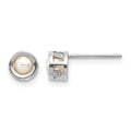 14k White Gold 4mm Round Bezel June/Freshwater Cultured Pearl Post Earrings