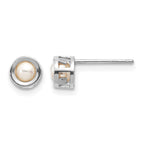 14k White Gold 4mm Round Bezel June/Freshwater Cultured Pearl Post Earrings