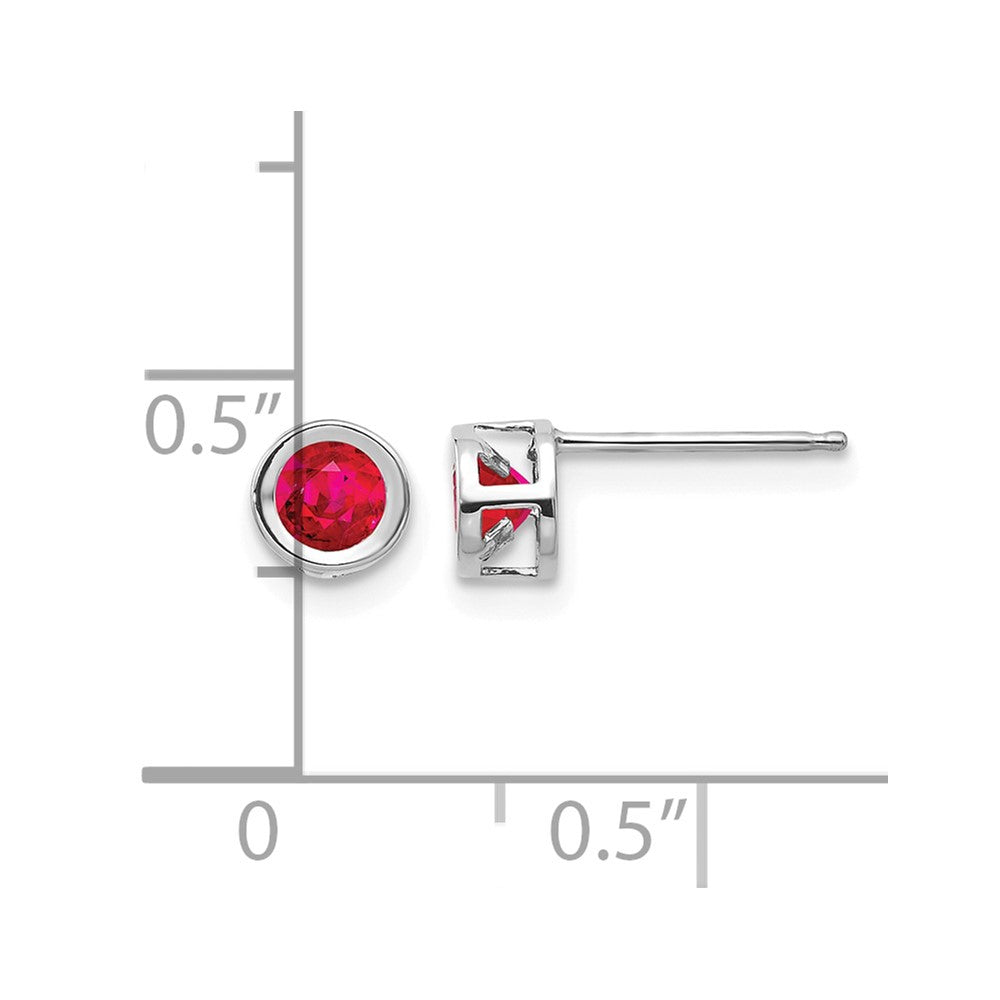 14k White Gold 4mm Round Bezel July/Ruby Post Earrings