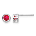 14k White Gold 4mm Round Bezel July/Ruby Post Earrings