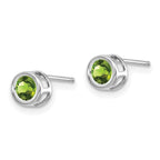 14k White Gold 4mm Round Bezel August/Peridot Post Earrings