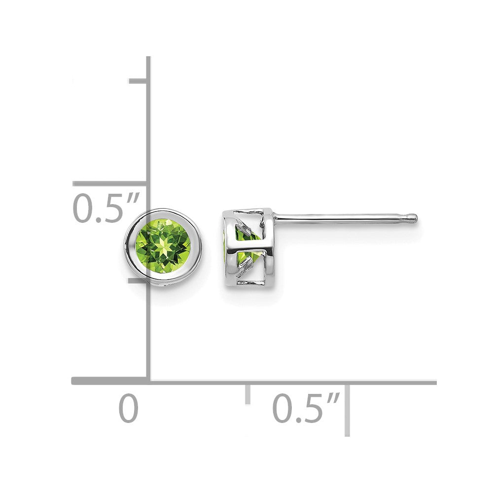 14k White Gold 4mm Round Bezel August/Peridot Post Earrings