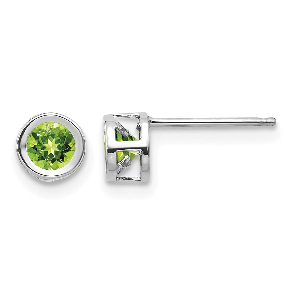 14k White Gold 4mm Round Bezel August/Peridot Post Earrings