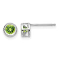 14k White Gold 4mm Round Bezel August/Peridot Post Earrings