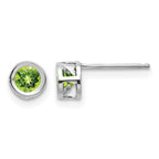 14k White Gold 4mm Round Bezel August/Peridot Post Earrings