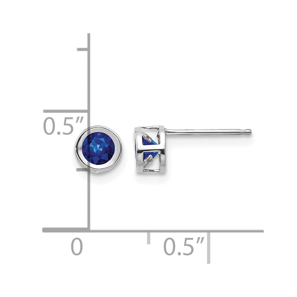 14k White Gold 4mm Round Bezel September/Sapphire Post Earrings