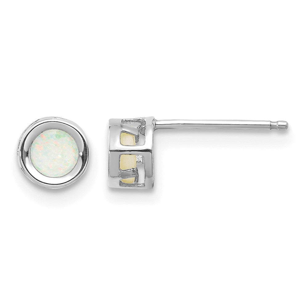 14k White Gold 4mm Round Bezel October/Opal Post Earrings